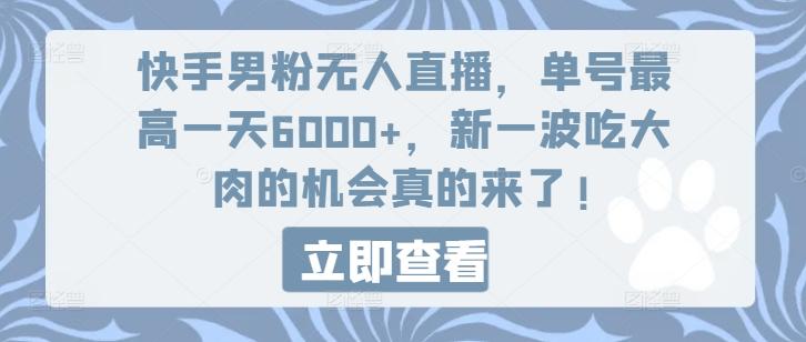 快手男粉无人直播，单号最高一天6000+，新一波吃大肉的机会真的来了-第1张图片-我要自学网