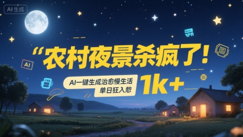 农村夜景杀疯了！AI一键生成治愈系慢生活，单日狂入1k+-第1张图片-我要自学网