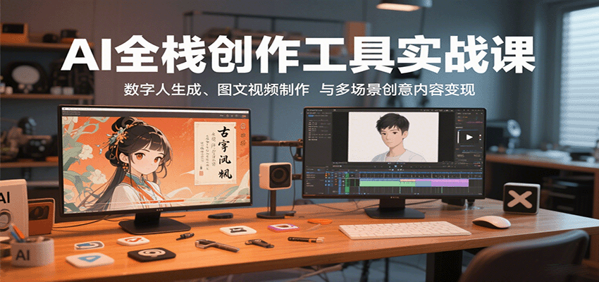 AI全栈创作工具实战课：数字人生成、图文视频制作与多场景创意内容变现-第1张图片-我要自学网