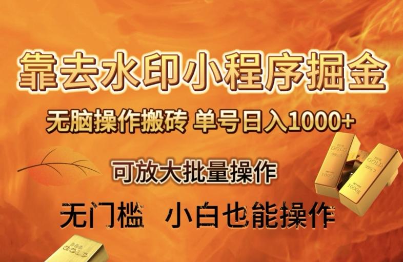 靠去水印小程序无脑操作搬砖，单号日入1000+保姆级教程可放大批量操作【揭秘】-第1张图片-我要自学网