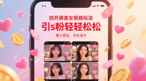 四开屏美女视频玩法，引s粉轻轻松松，暴力掘金，手机操作【揭秘】-第1张图片-我要自学网