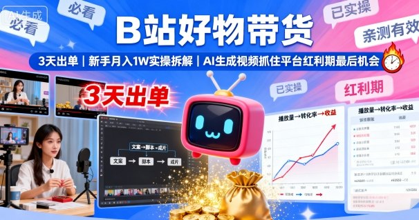 B站好物带货，3天出单，新手月入1W实操拆解，AI生成视频，抓住平台红利期最后机会-第1张图片-我要自学网
