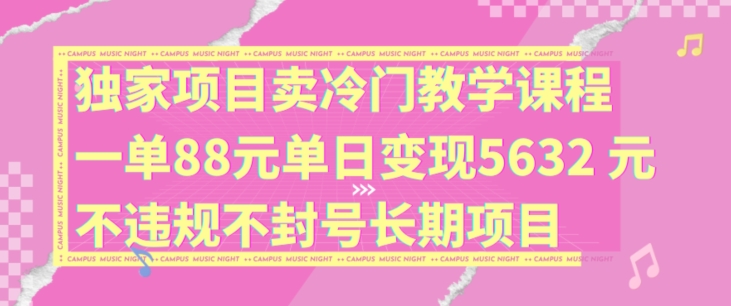 独家项目卖冷门教学课程一单88元单日变现5632元违规不封号长期项目【揭秘】-第1张图片-我要自学网