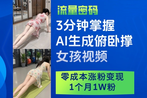 3分钟掌握AI生成俯卧撑女孩视频，零成本涨粉变现，1个月1W粉-第1张图片-我要自学网