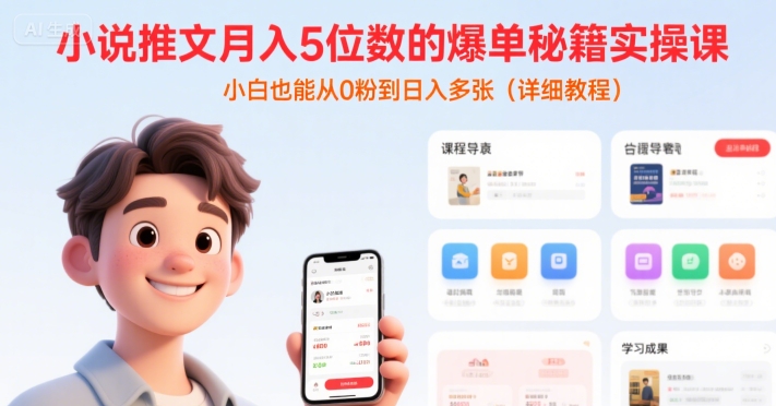 小说推文月入5位数的爆单秘籍实操课,,小白也能从0粉到日入多张(详细教程)-第1张图片-我要自学网 小说推文月入5位数的爆单秘籍实操课,,小白也能从0粉到日入多张(详细教程)-第1张图片-我要自学网