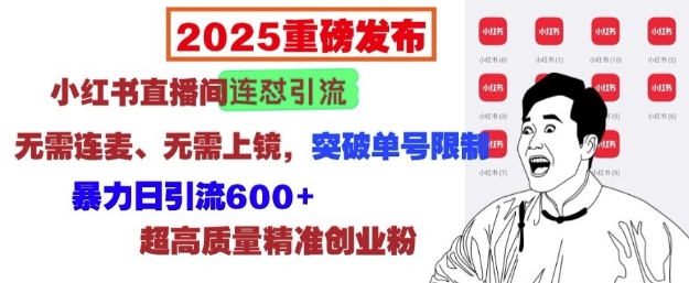 2025重磅发布：小红书直播间连怼引流，无需连麦、无需上镜，突破单号限制，暴力日引流600+-第1张图片-我要自学网