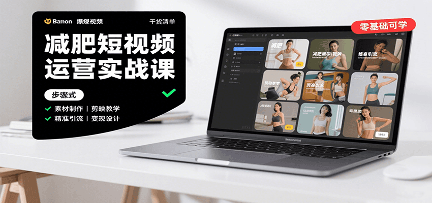 减肥短视频运营实战课：含素材制作、剪映教学，讲精准引流、变现设计与内容模板技巧-第1张图片-我要自学网