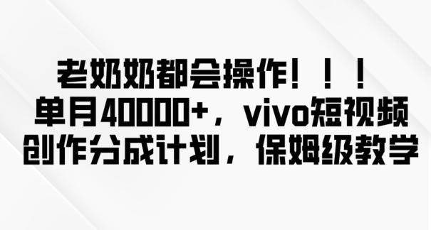 老奶奶都会操作，新平台无脑操作，单月40000+，vivo短视频创作分成计划【揭秘】-第1张图片-我要自学网