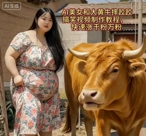 AI美女和大黄牛摔跤搞笑荒诞视频制作教程,快速涨千粉万粉-第1张图片-我要自学网 AI美女和大黄牛摔跤搞笑荒诞视频制作教程,快速涨千粉万粉-第1张图片-我要自学网