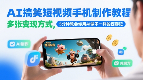 AI搞笑短视频手机制作教程，多张变现方式，5分钟教会你用AI做不一样的西游记-第1张图片-我要自学网