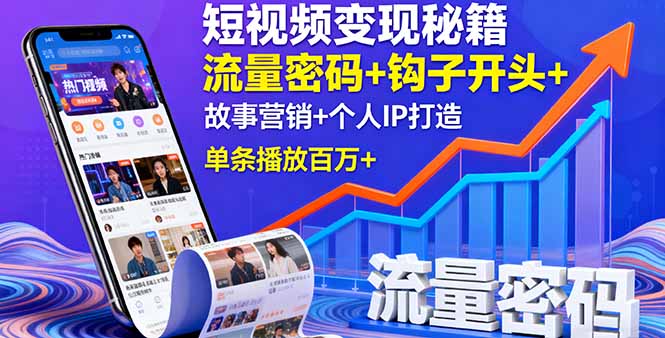 短视频变现秘籍，流量密码+钩子开头+故事营销+个人IP打造，单条播放百万+-第1张图片-我要自学网