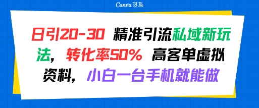 日引 20-30 精准引流私域新玩法，转化率50% 高客单虚拟资料，小白一台手机就能做-第1张图片-我要自学网