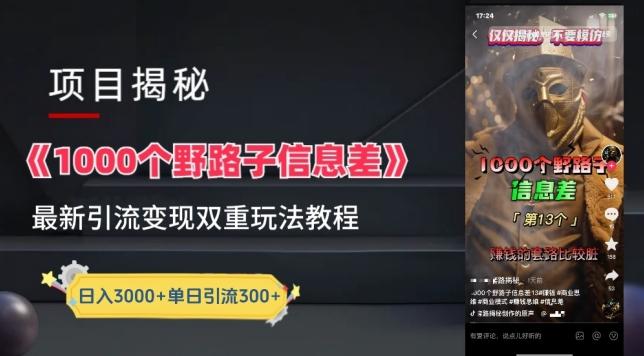 一千个野路子信息差最新玩法教程-变现+引流的玩法具体拆解【揭秘】-第1张图片-我要自学网