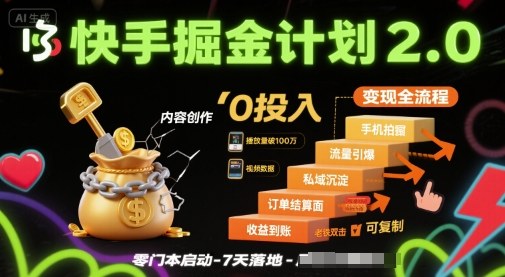快手掘金计划2.0，快手电商变现全流程，简单可复制，0投入-第1张图片-我要自学网