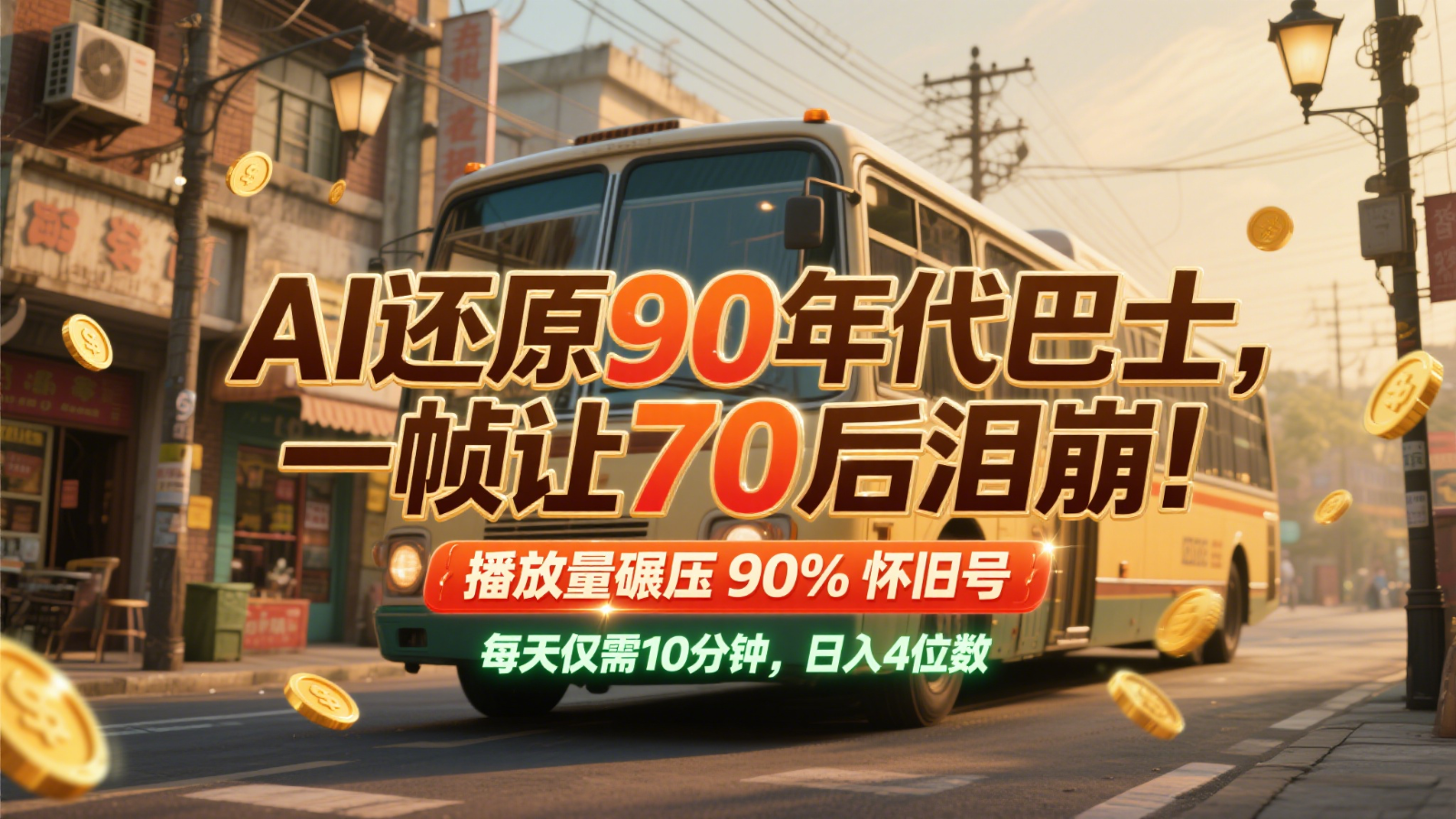 AI还原90年代巴士，一帧让70后泪崩！播放量碾压90%怀旧号，每天10分钟，日入4位数-第1张图片-我要自学网