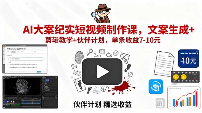 AI大案纪实短视频制作课,文案生成+剪辑教学+伙伴计划,单条收益7-10元-第1张图片-我要自学网 AI大案纪实短视频制作课,文案生成+剪辑教学+伙伴计划,单条收益7-10元-第1张图片-我要自学网