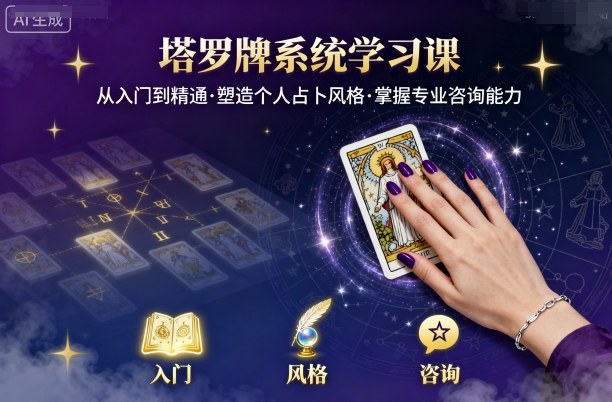 塔罗牌系统学习课,助你从入门到精通,塑造个人占卜风格,掌握专业咨询能力-第1张图片-我要自学网 塔罗牌系统学习课,助你从入门到精通,塑造个人占卜风格,掌握专业咨询能力-第1张图片-我要自学网