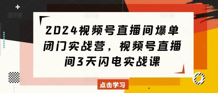 2024视频号直播间爆单闭门实战营，视频号直播间3天闪电实战课-第1张图片-我要自学网