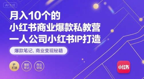 月入10个的小红书商业爆款私教营，一人公司小红书IP打造，爆款笔记，商业变现秘籍-第1张图片-我要自学网