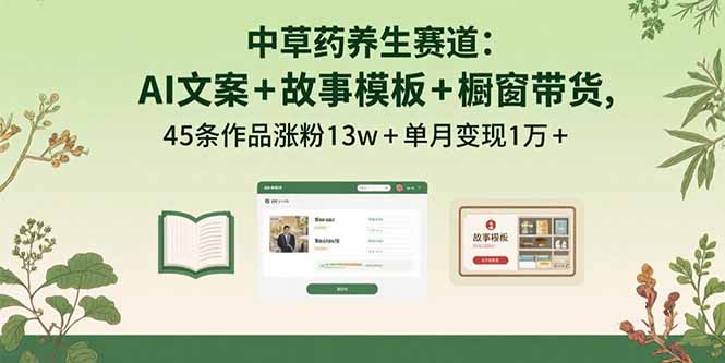 中草药养生赛道:AI文案+故事模板+橱带货,45条作品涨粉13w+单月变现1万+-第1张图片-我要自学网 中草药养生赛道:AI文案+故事模板+橱带货,45条作品涨粉13w+单月变现1万+-第1张图片-我要自学网
