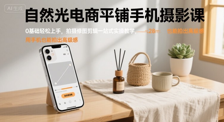 自然光电商平铺手机摄影课，0基础轻松上手，拍摄修图剪辑一站式实操教学，用手机也能拍出高级感-第1张图片-我要自学网