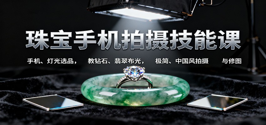 珠宝手机拍摄技能课:手机、 灯光选品，教钻石、翡翠布光，极简、中国风拍摄与修图-第1张图片-我要自学网
