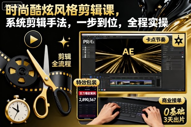 时尚酷炫风格剪辑课，系统剪辑手法，一步到位，全程实操-第1张图片-我要自学网