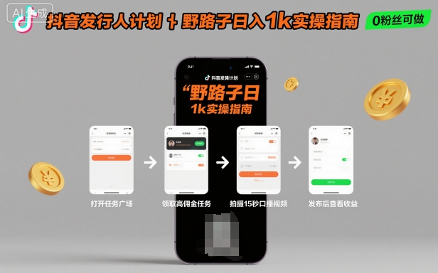 抖音发行人计划全新野路子玩法，随时随地，只要有手机，就能操作，日入1k+【揭秘】-第1张图片-我要自学网