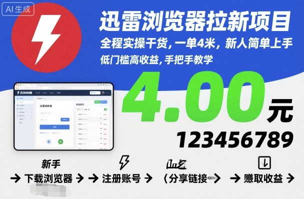 迅雷浏览器拉新项目,全程实操干货,一单4米,新人简单上手-第1张图片-我要自学网 迅雷浏览器拉新项目,全程实操干货,一单4米,新人简单上手-第1张图片-我要自学网