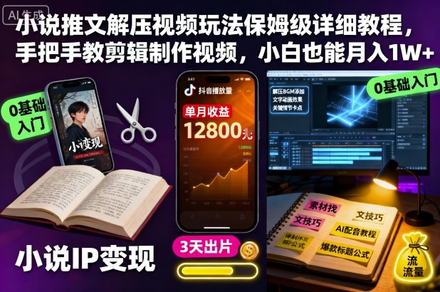 小说推文解压视频玩法保姆级详细教程，手把手教剪辑制作视频，小白也能月入1W+-第1张图片-我要自学网