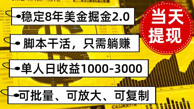 稳定8年美金掘金2.0脚本干活，只需躺赚。单人日收益1000-3000可批量、…-第1张图片-我要自学网