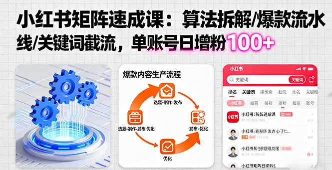 小红书矩阵起号速成课：算法拆解/爆款流水线/关键词截流 单账号日增粉100+-第1张图片-我要自学网