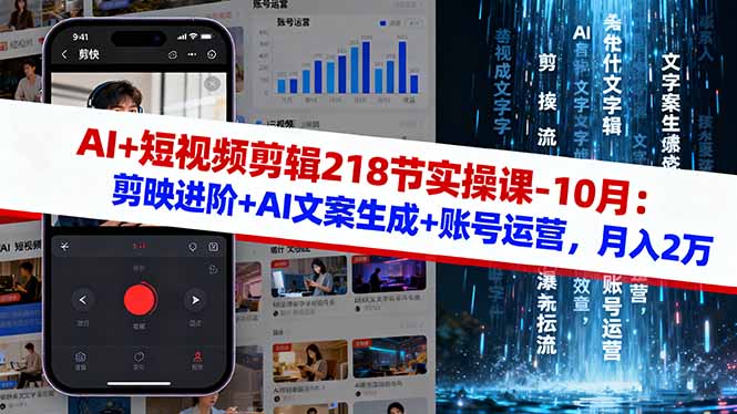 AI+短视频剪辑218节实操课-10月：剪映进阶+AI文案生成+账号运营，月入2万-第1张图片-我要自学网