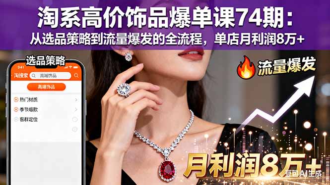 淘系高价饰品爆单课74期：从选品策略到流量爆发的全流程，单店月利润8万+-第1张图片-我要自学网