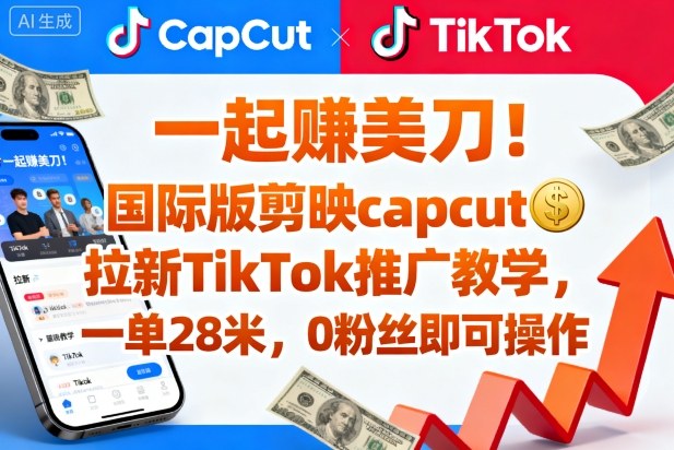 一起賺美刀！国际版剪映capcut拉新TikTok推广教学，一单28米，0粉丝即可操作(附推广入口和教学)-第1张图片-我要自学网