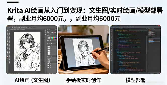 Krita AI绘画从入门到变现：文生图/实时绘画/模型部署，副业月均6000元-第1张图片-我要自学网