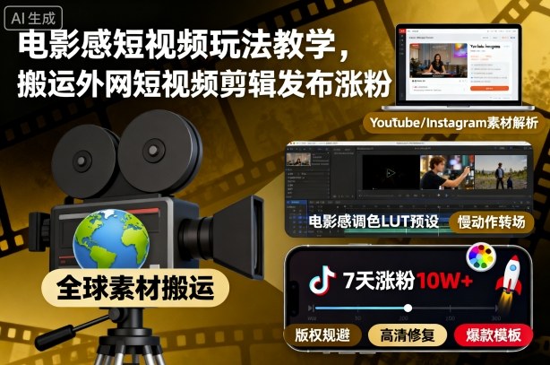 电影感短视频玩法教学，搬运外网短视频剪辑发布涨粉-第1张图片-我要自学网