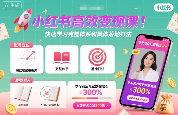 小红书高效变现课,快速学习小红书完整体系和具体落地打法-第1张图片-我要自学网 小红书高效变现课,快速学习小红书完整体系和具体落地打法-第1张图片-我要自学网