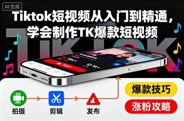 Tiktok短视频从入门到精通，学会制作TK爆款短视频-第1张图片-我要自学网