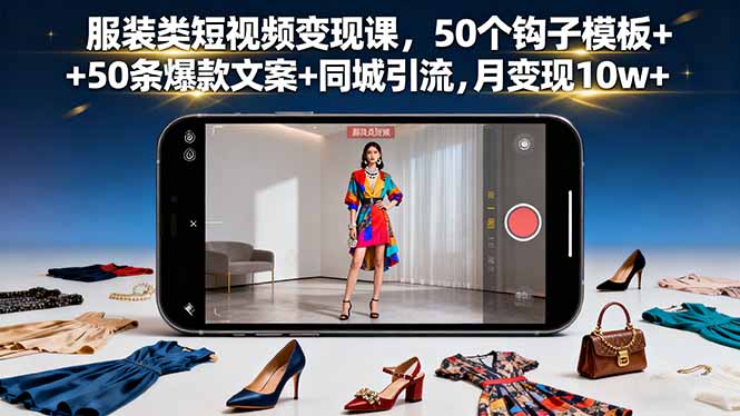 服装类短视频变现课,50个钩子模板+50条爆款文案+同城引流,月变现10w+-第1张图片-我要自学网 服装类短视频变现课,50个钩子模板+50条爆款文案+同城引流,月变现10w+-第1张图片-我要自学网