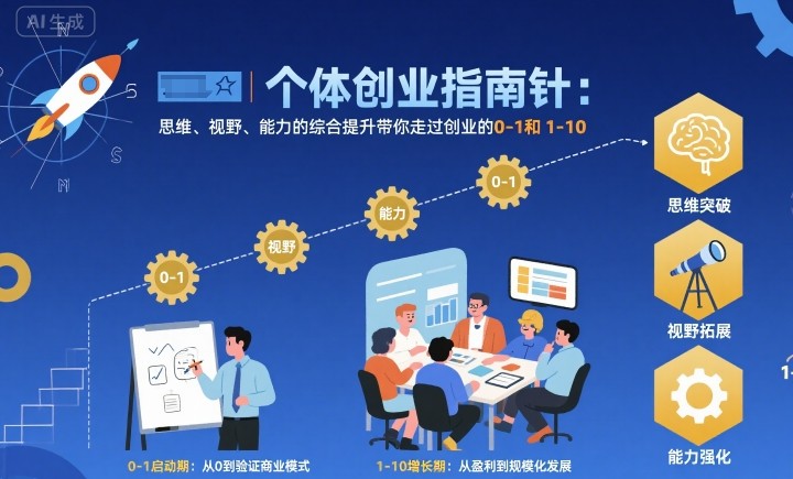 个体创业指南针，思维、视野、能力的综合提升带你走过创业的0-1和1-10【音频】-第1张图片-我要自学网