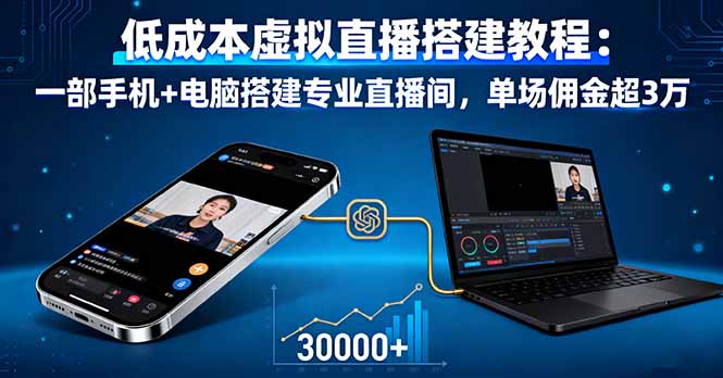 低成本虚拟直播搭建教程：一部手机+电脑搭建专业直播间，单场佣金超3万-第1张图片-我要自学网