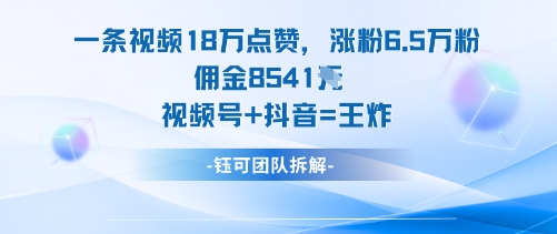一条视频18W点赞，涨粉6.5W粉佣金8541米，视频号+抖音=王炸-第1张图片-我要自学网