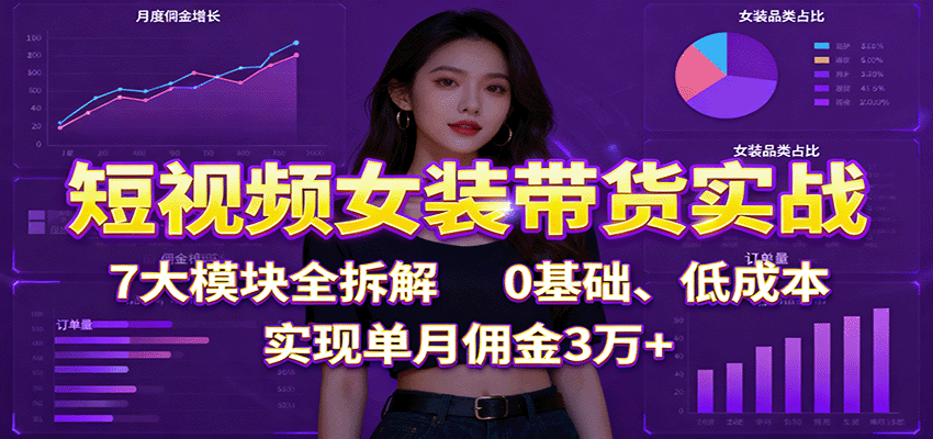 短视频女装带货实战：7大模块全拆解，0基础、低成本，实现单月佣金3万+-第1张图片-我要自学网