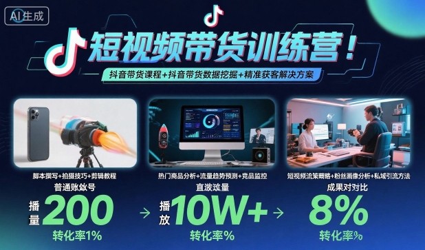 短视频带货训练营,抖音带货课程+抖音带货数据挖掘+精准获客解决方案-第1张图片-我要自学网 短视频带货训练营,抖音带货课程+抖音带货数据挖掘+精准获客解决方案-第1张图片-我要自学网