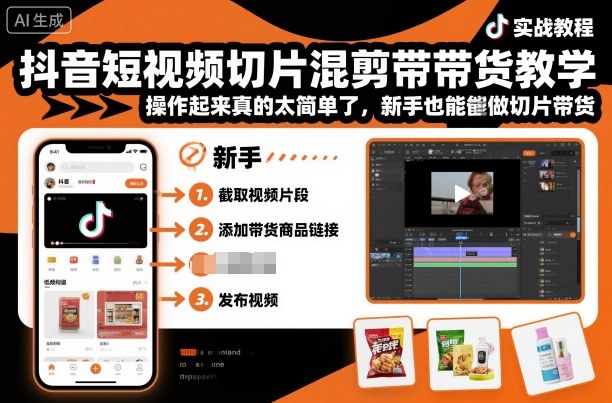 抖音短视频切片混剪带货教学，操作起来真的太简单了，新手也能做切片带货-第1张图片-我要自学网