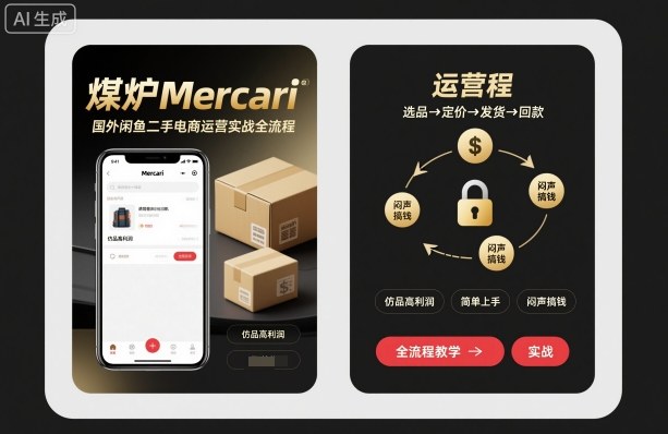煤炉Mercari国外闲鱼二手电商运营实战全流程,仿品高利润,简单上手,闷声搞钱-第1张图片-我要自学网 煤炉Mercari国外闲鱼二手电商运营实战全流程,仿品高利润,简单上手,闷声搞钱-第1张图片-我要自学网