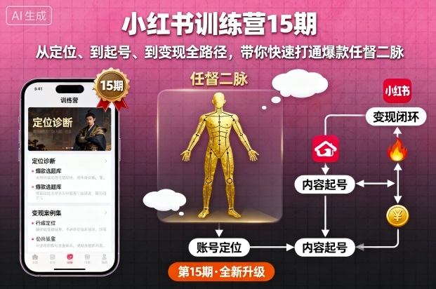 小红书训练营15期，从定位、到起号、到变现全路径，带你快速打通爆款任督二脉-第1张图片-我要自学网