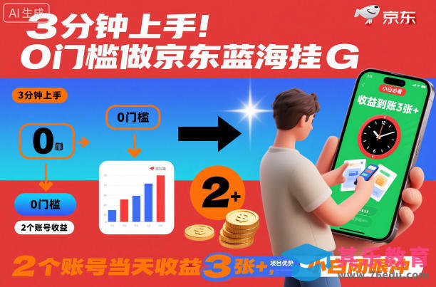 3分钟上手！0门槛做京东蓝海全自动掘金，2个账号当天收益3张+，小白闭眼冲【揭秘】-第1张图片-我要自学网