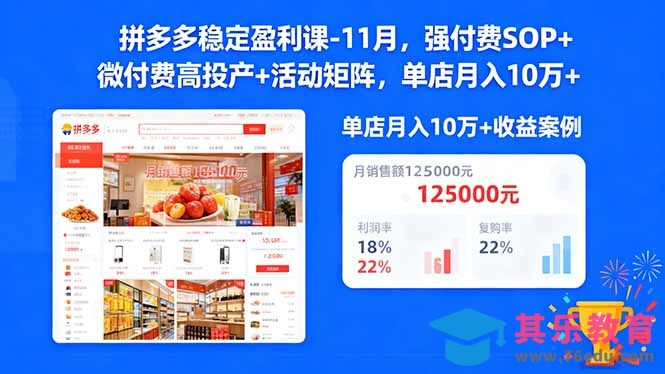 拼多多稳定盈利课-11月，强付费SOP+微付费高投产+活动矩阵，单店月入10万+-第1张图片-我要自学网